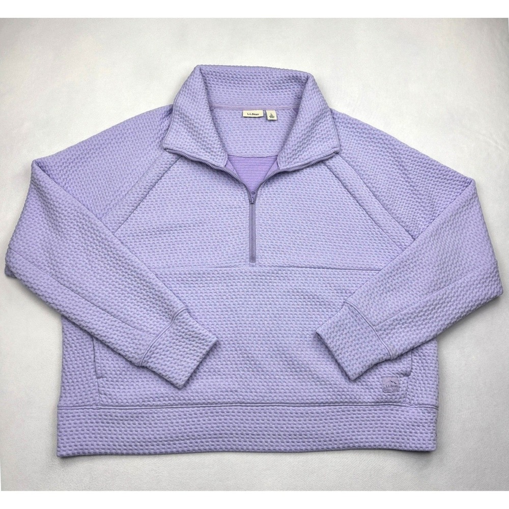 LL Bean Womens Large Lavender Purple Quilted Waffle Grid Quarter Zip Pullover